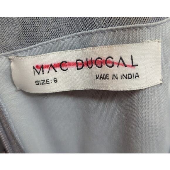 Mac Duggal Size 6 Gown Beaded Long Sleeve Dress Silver Blue with Gold Sequins - Picture 5 of 6